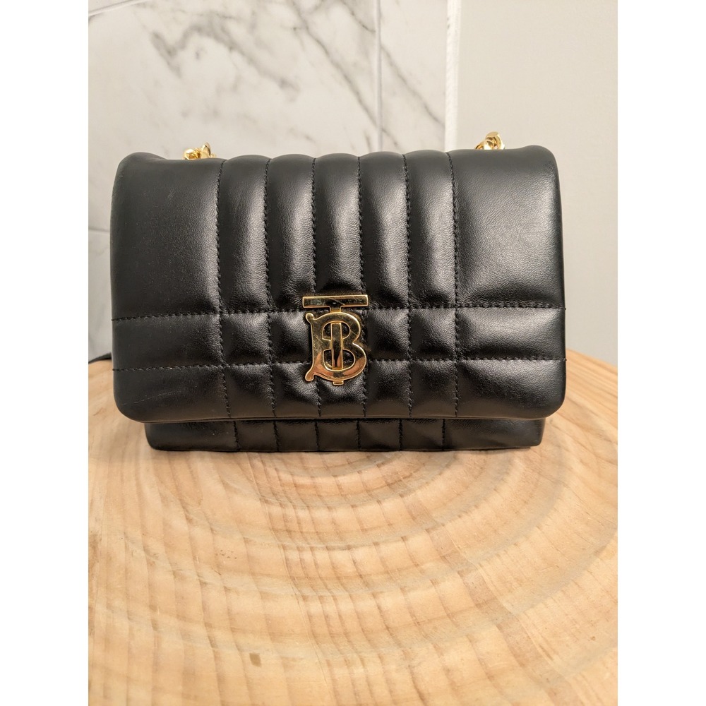 NWOT $1550 Burberry Lola Mini Quilted Leather Crossbody Bag Gold Logo Black Read